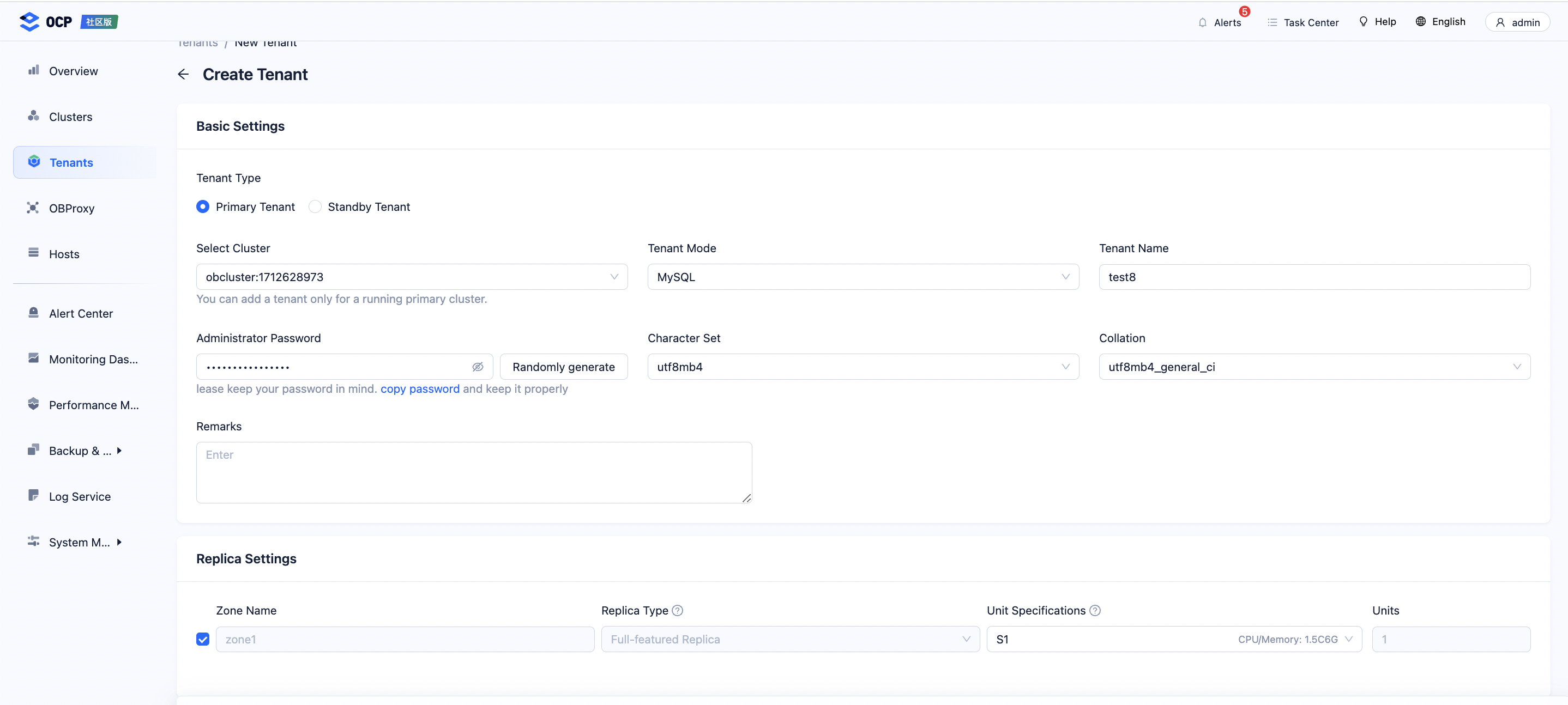 Configure the tenant