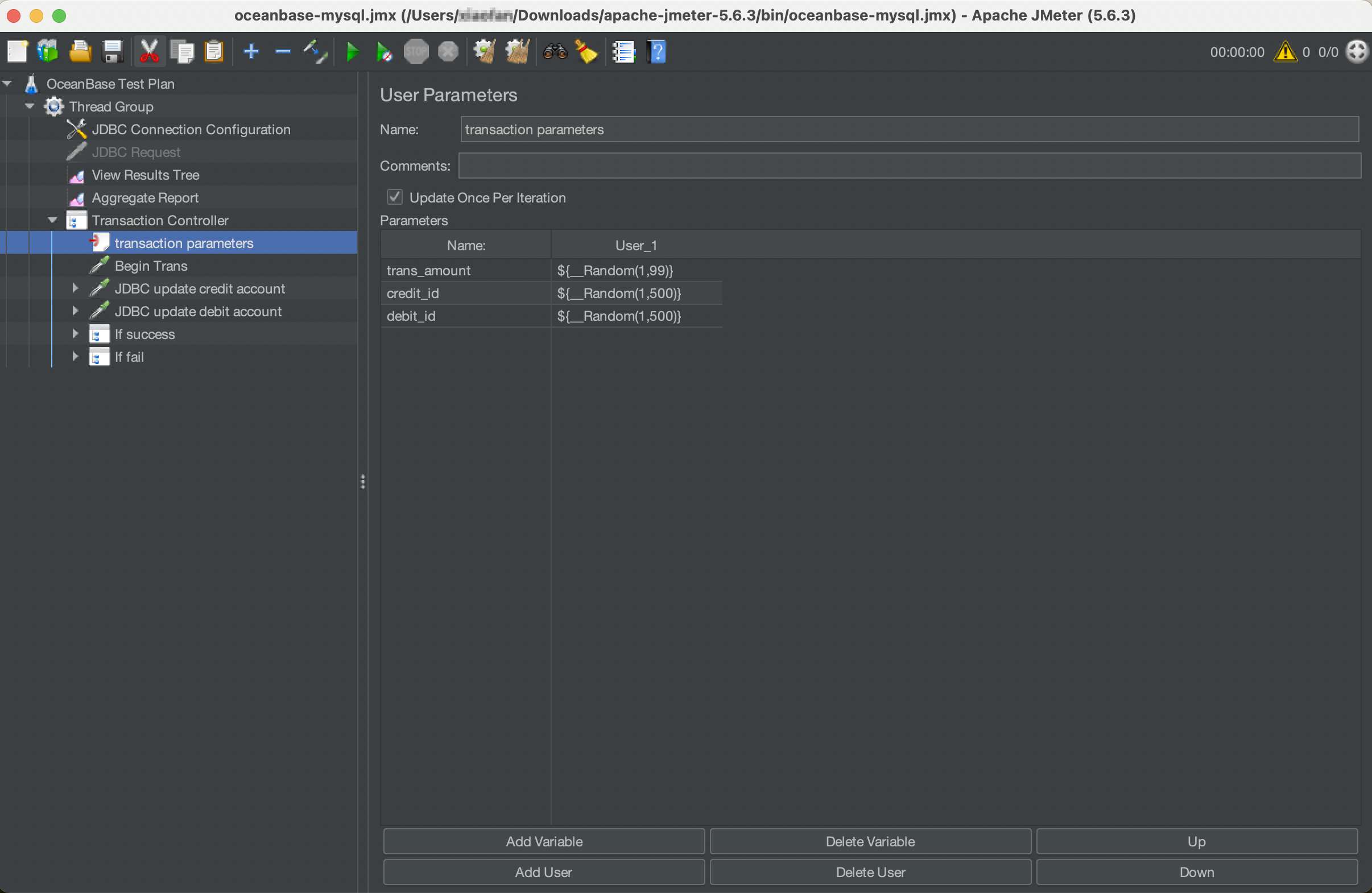 Configure transaction variables